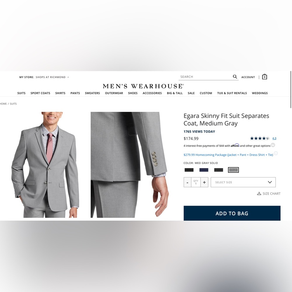 Egara Skinny Fit Suit Set, Grey.